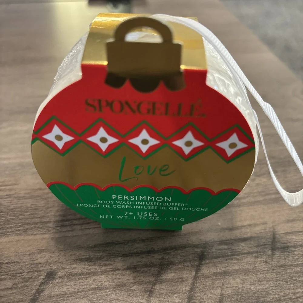 New Spongelle Holiday Ornament Infused Bath Sponge Persimmon